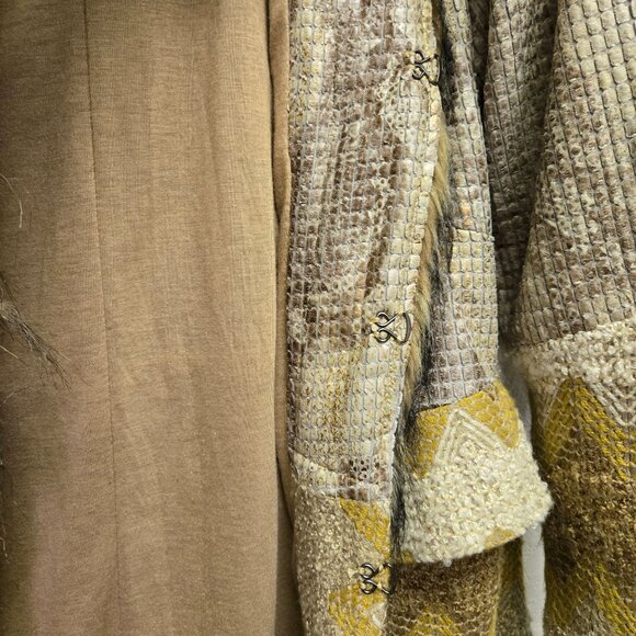 Vintage Style Faux Fur Trimmed Penny Lane Boho Jacket Cardigan Chevron Pattern & - Picture 5 of 11